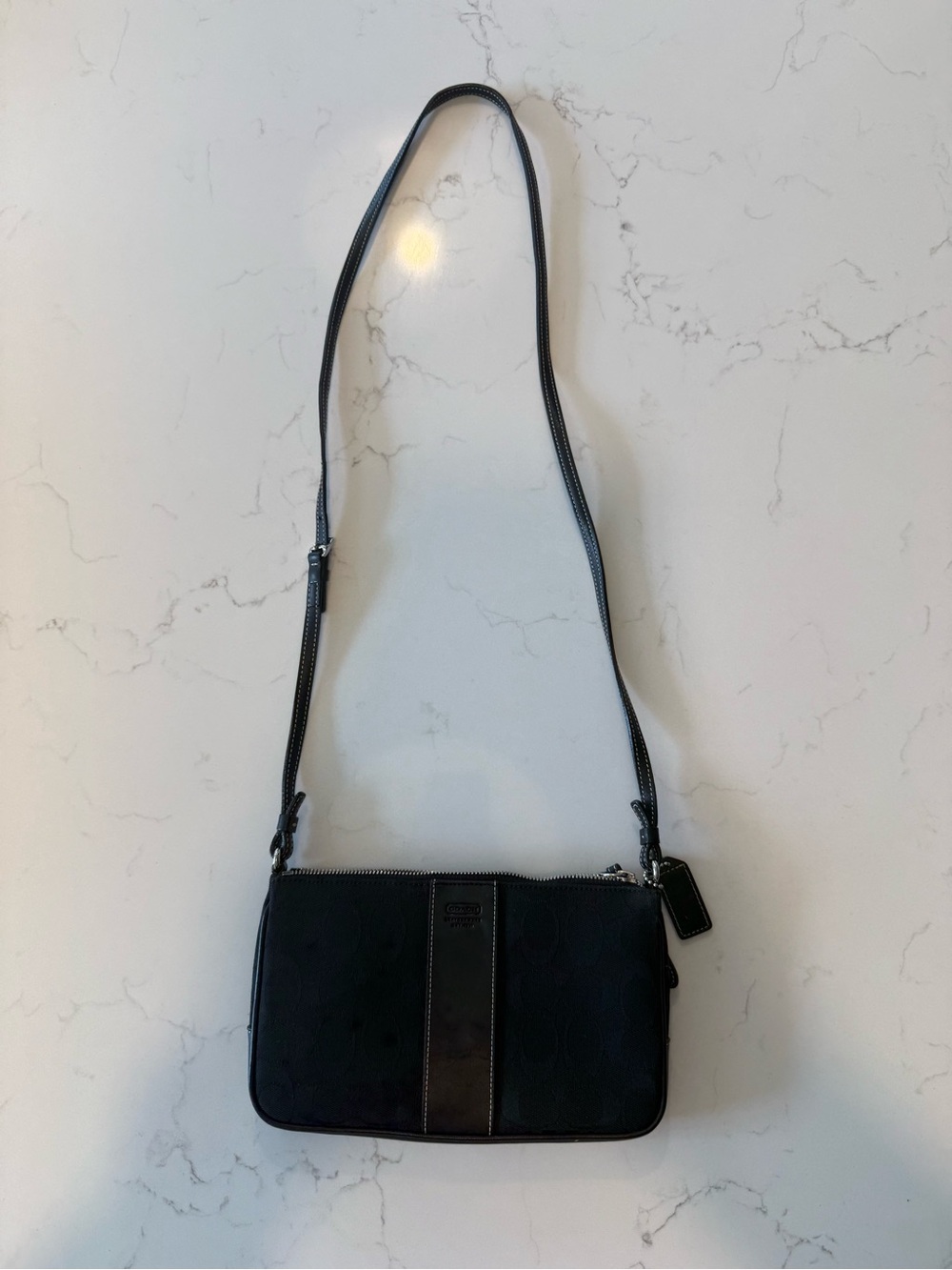 Vintage Coach L2J-6338 Y2K 2003 Black Signature Crossbody Bag Leather
